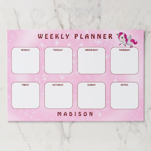 スパークルピンク背景とユニコーン ペーパーパッド (正面)
