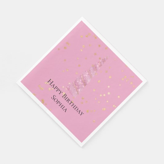 スパークルピンク金ゴールドグレームスターズユニコーン誕生日 スタンダードランチョンナプキン (角)