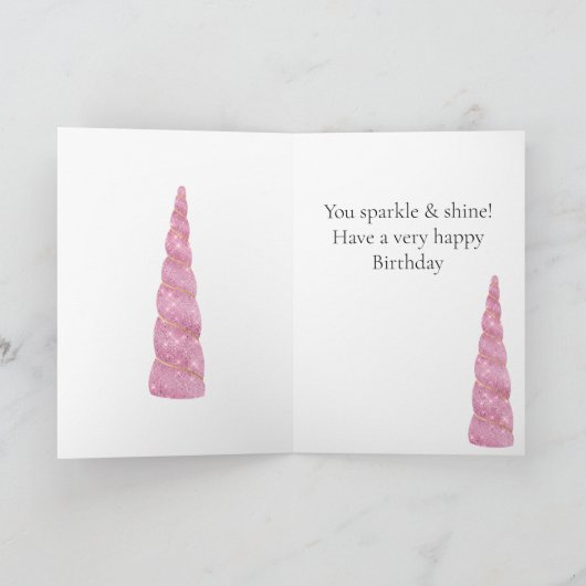 スパークルピンク金ゴールドグレームユニコーン誕生日 カード (内部)