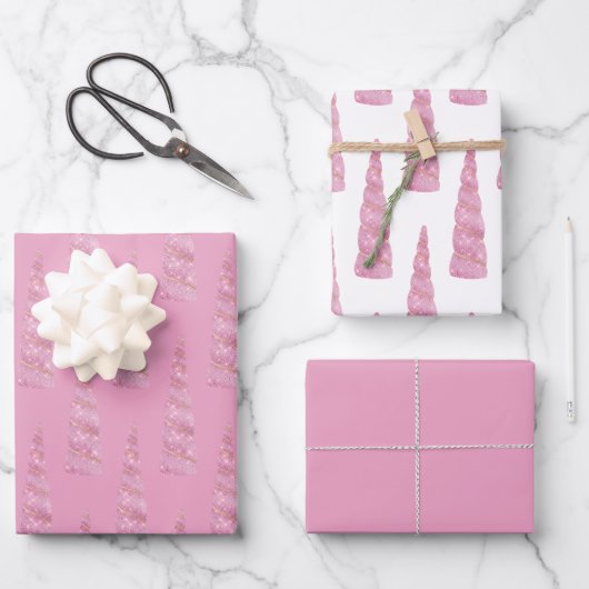 スパークルピンク金ゴールドグレームユニコーン誕生日 ラッピングペーパーシート (正面)