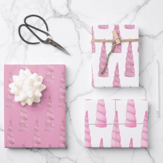 スパークルピンク金ゴールドグレームユニコーン誕生日 ラッピングペーパーシート (正面)