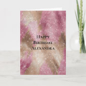 スパークルピンク金ゴールド南西フェイク牛革誕生日 カード (正面)