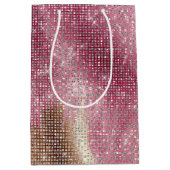 スパークルピンク金ゴールド南西フェイク牛革誕生日 ミディアムペーパーバッグ (正面)