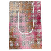 スパークルピンク金ゴールド南西フェイク牛革誕生日 ミディアムペーパーバッグ (裏面)