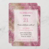 スパークルピンク金ゴールド女性のカーボーイ牛革誕生日 招待状 (正面/裏面)