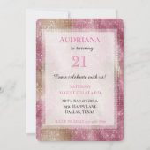 スパークルピンク金ゴールド女性のカーボーイ牛革誕生日 招待状 (正面)