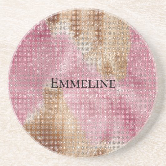 スパークルピンク金ゴールド女性のカーボーイ牛革 コースター (正面)