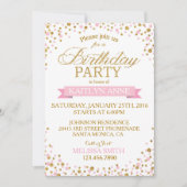 スパークルピンク&金ゴールドグリッタードット誕生日 招待状 (正面)