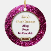 スパークルピンク/金ゴールドボウフォト セラミックオーナメント (裏面)