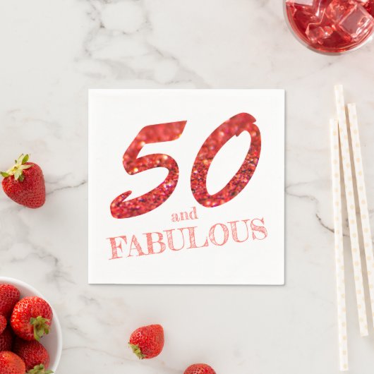 スパークルファブラス50th誕生日サンゴグリッター スタンダードカクテルナプキン (インサイチュ)