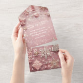 スパークルフェイクきらめくピンクシルバーウィンタークリスマス オールインワン招待状 (貼ってはがせる)