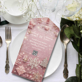 スパークルフェイクきらめくピンクシルバーウィンタークリスマス オールインワン招待状