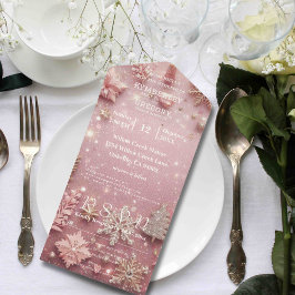 スパークルフェイクきらめくピンクシルバーウィンタークリスマス オールインワン招待状