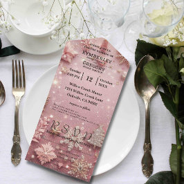 スパークルフェイクきらめくピンクシルバーウィンタークリスマス オールインワン招待状