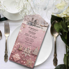 スパークルフェイクきらめくピンクシルバーウィンタークリスマス オールインワン招待状