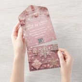 スパークルフェイクきらめくピンクシルバーウィンタークリスマス オールインワン招待状 (貼ってはがせる)