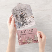 スパークルフェイクきらめくピンクシルバークリスマスフォト オールインワン招待状 (貼ってはがせる)