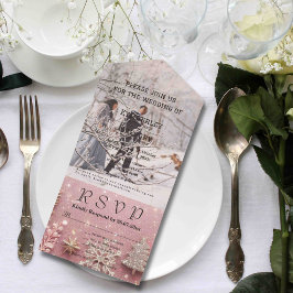 スパークルフェイクきらめくピンクシルバークリスマスフォト オールインワン招待状