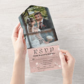 スパークルフェイクきらめくピンクシルバーフォトQRコード オールインワン招待状 (貼ってはがせる)