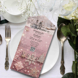 スパークルフェイクきらめくピンクシルバーフォトQRコード オールインワン招待状