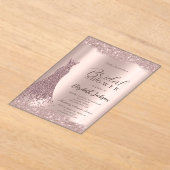 スパークルフレームバラ金ゴールドドレスブライダルシャワー アクリル招待状 (レイダウン)