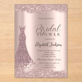 スパークルフレームバラ金ゴールドドレスブライダルシャワー アクリル招待状 (正面)