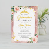 スパークルフローラティアラ赤面ピンク金ゴールドキンセアニェラ 箔招待状 (立ち正面)