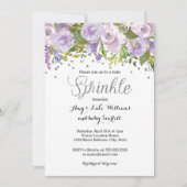 スパークルフローラパープルスパープルベビーブシャワー 招待状 (正面)