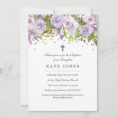 スパークルフローラパープルバプテスマ招待状 招待状 (正面)