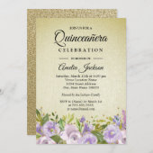 スパークルフローラパープル金ゴールドキンセアニェラ招待状 招待状 (正面/裏面)