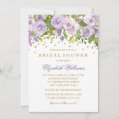 スパークルフローラパープル金ゴールドブライダルシャワー招待状 招待状 (正面)