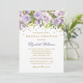 スパークルフローラパープル金ゴールドブライダルシャワー招待状 招待状 (スタンド正面)