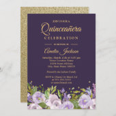 スパークルフローラ金ゴールドパープルキンセアニェラ 招待状 (正面/裏面)