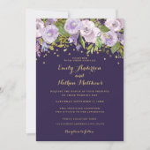 スパークルフローラ金ゴールドパープル結婚式招待状 招待状 (正面)