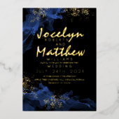 スパークルブラックダスティブルー金ゴールド水色結婚の 箔招待状 (正面)