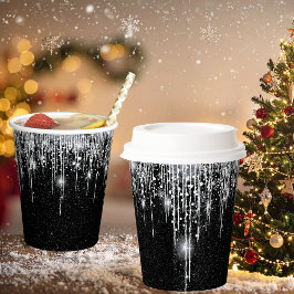 スパークルブラック＆シルバー クリスマス 新年 パーティー 紙コップ