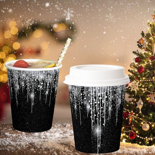 スパークルブラック＆シルバー クリスマス 新年 パーティー 紙コップ