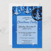 スパークルブルーオーナメントクリスマスパーティの招待状 招待状 (正面)