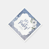 スパークルブルーグリッターとフローラレッツパーティー スタンダードカクテルナプキン (角)