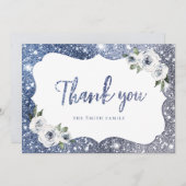 スパークルブルーグリッターとフローラ感謝していユー 招待状 (正面/裏面)