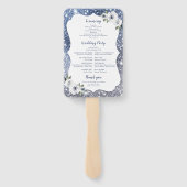 スパークルブルーグリッターとフローラ結婚式プログラム ハンドファン (裏面)