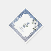 スパークルブルーグリッターとフローラ1歳 スタンダードカクテルナプキン (角)