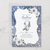 スパークルブルーグリッターとフローラ2歳の誕生日 招待状 (正面/裏面)