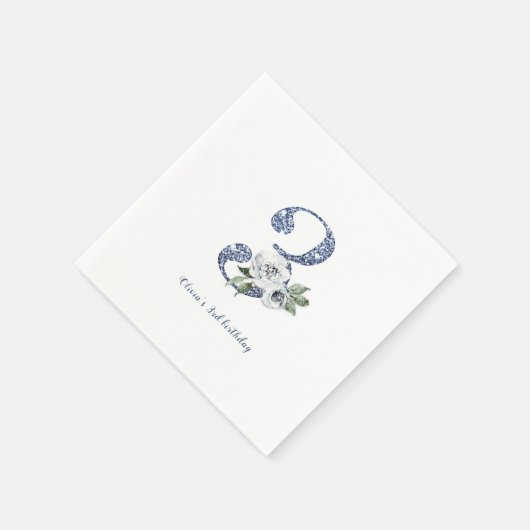 スパークルブルーグリッターとフローラ3歳の誕生日 スタンダードカクテルナプキン (角)