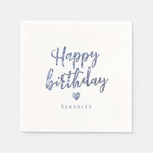 スパークルブルーグリッターハッピーバースデー スタンダードカクテルナプキン (正面)