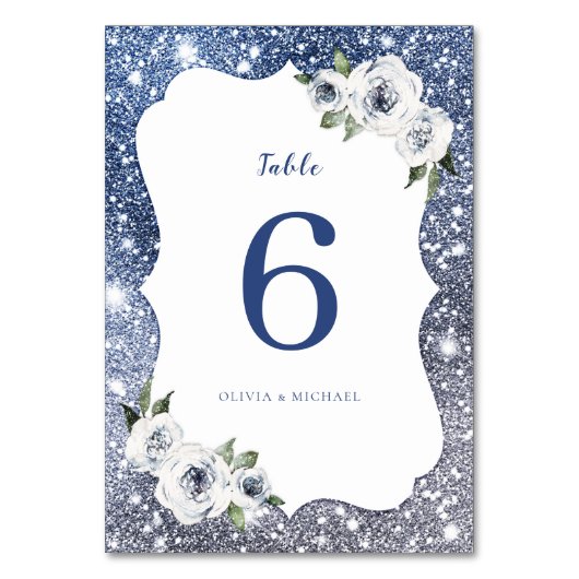 スパークルブルーシルバーグリッターとフローラ結婚ズ テーブルナンバー (裏面)
