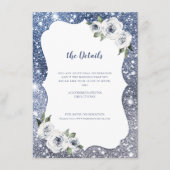 スパークルブルーシルバーグリッターフローラ結婚ズ詳細 エンクロージャーカード (正面)