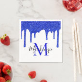 スパークルブルー王室のグリッタードリップスモノグラム スタンダードカクテルナプキン (インサイチュ)