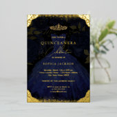 スパークルブルー金ゴールドドレスティアラフォトキンセアニェラ 箔招待状 (立ち正面)