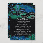 スパークルブルー&グリーンマスクマスカレードキンセアニェラ 招待状 (正面/裏面)